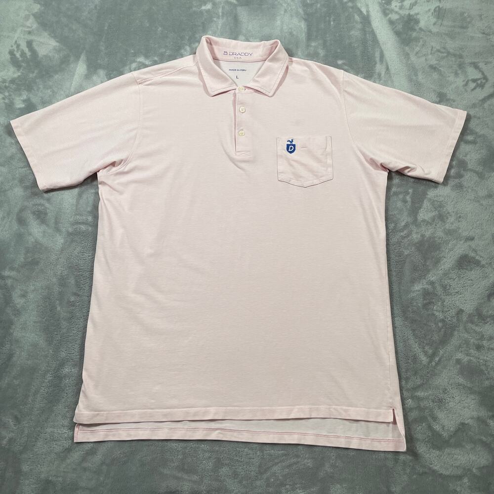 B Draddy Polo Shirt Mens Large Pink Stripe Golf Activewear Stretch Performance
